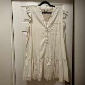 Anthropologie Flounce Tunic Dress Off White 2XL 100% Cotton